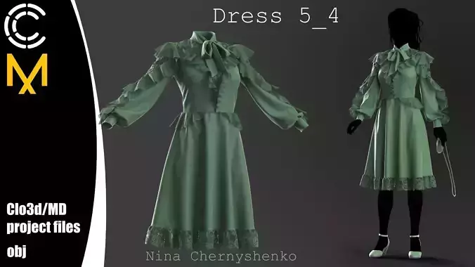 Dress 5-4 - Marvelous Designer project and OBJ