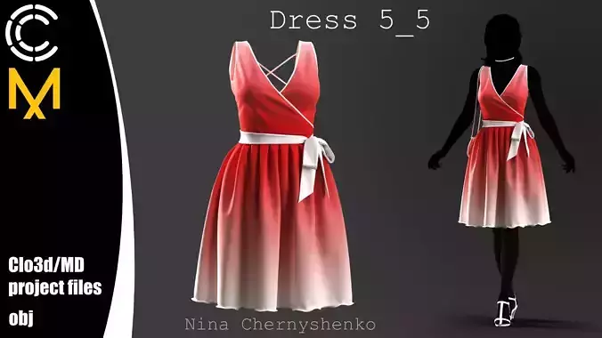 Dress 5-5 - Marvelous Designer project and OBJ