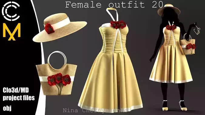 Female outfit 20 - Marvelous Designer project and OBJ