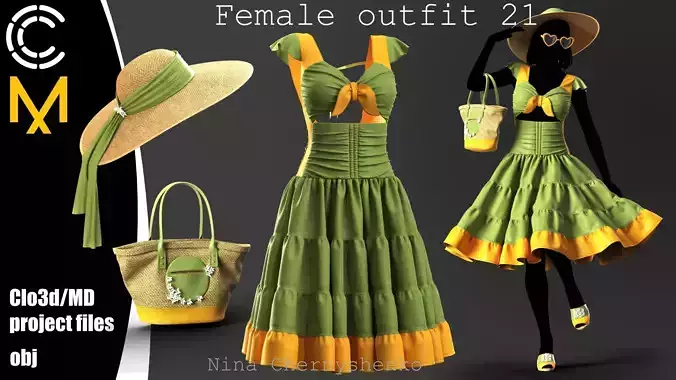 Female outfit 21 - Marvelous Designer project and OBJ