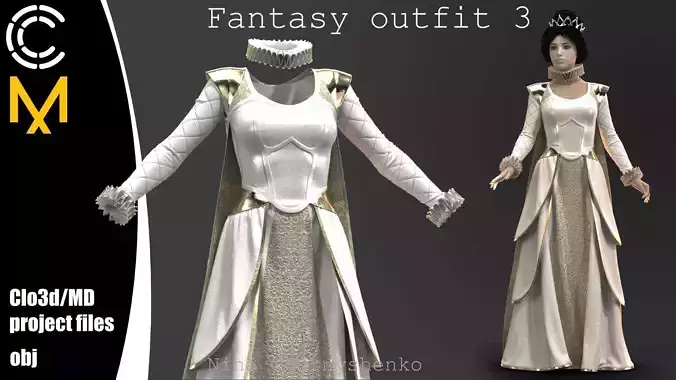 Fantasy outfit 3 - Marvelous Designer project and OBJ