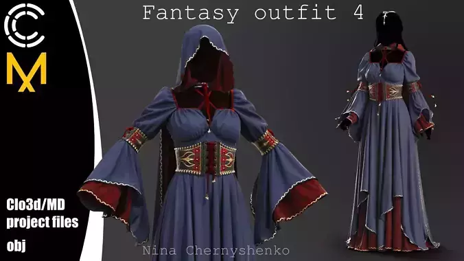 Fantasy outfit 4 - Marvelous Designer project and OBJ