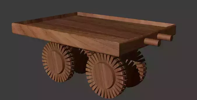 Fruit cart 3d model wood color with texture