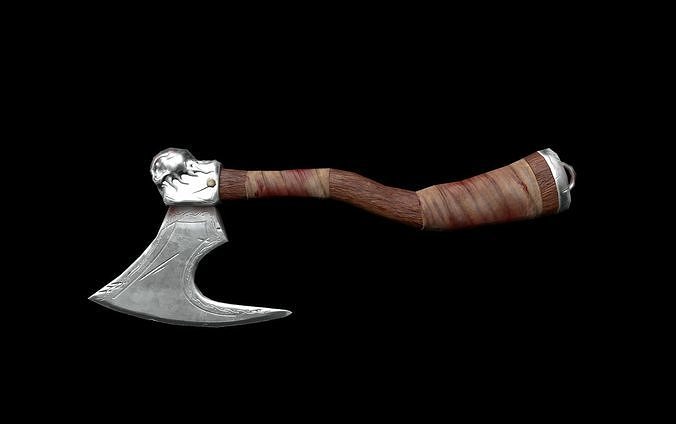 Skull themed barbarian battle axe low poly Low-poly 3D model