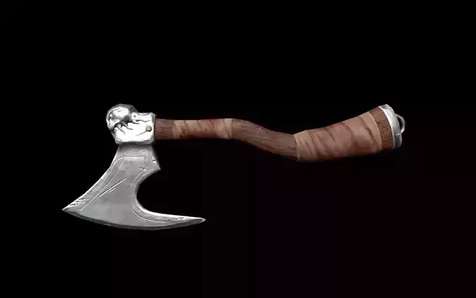Skull themed barbarian battle axe low poly