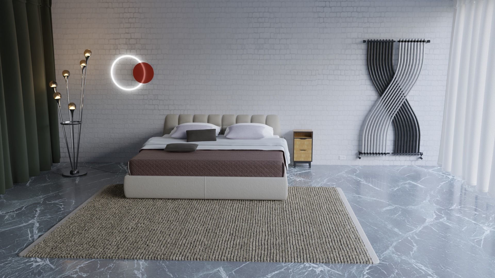 Bedside Table with Drawers 3D model_2