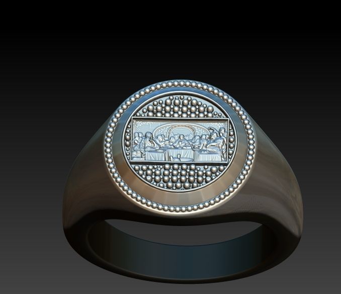 Last Supper Jesus Christ Signet Round Ring Jewelry 3D print model_4