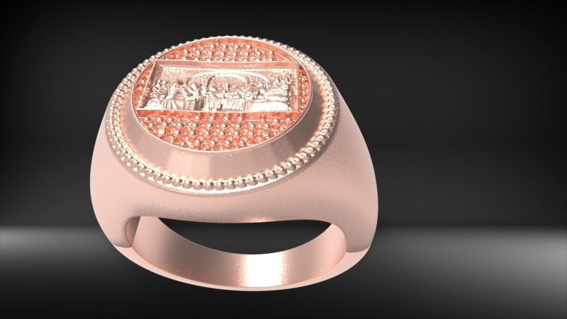 Last Supper Jesus Christ Signet Round Ring Jewelry 3D print model_11