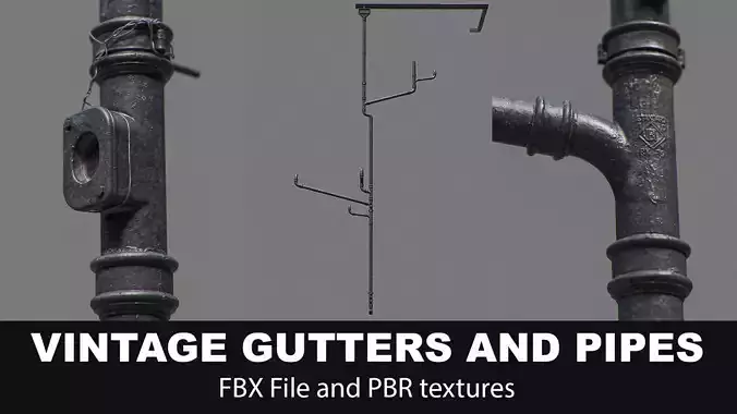 Vintage gutters and pipes kit 3D model
