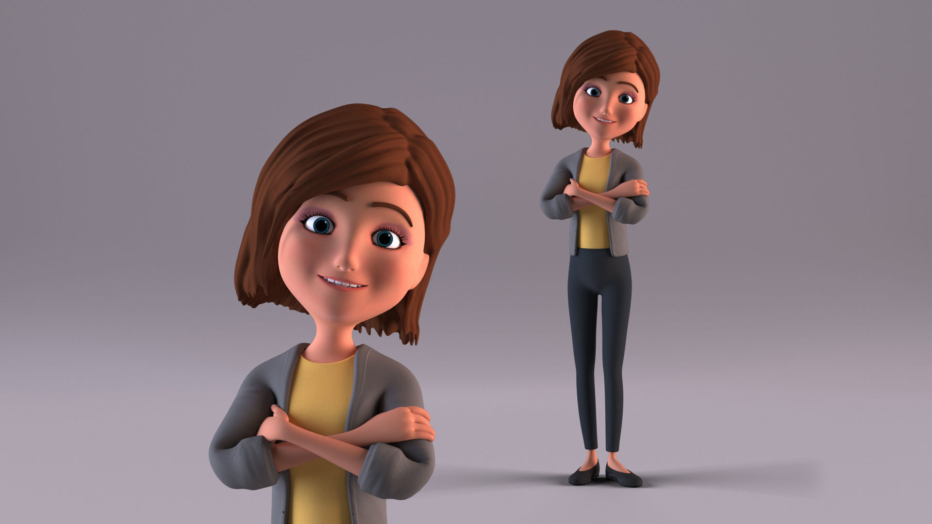 Cartoon Woman Rigged - Blender Low-poly 3D model_6