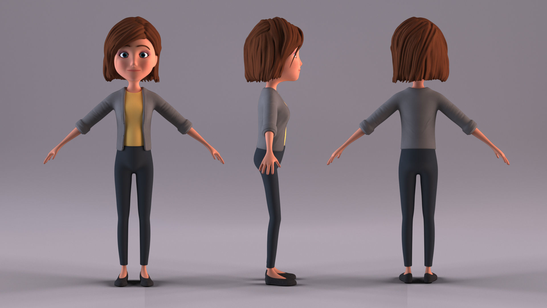 Cartoon Woman Rigged - Blender Low-poly 3D model_19