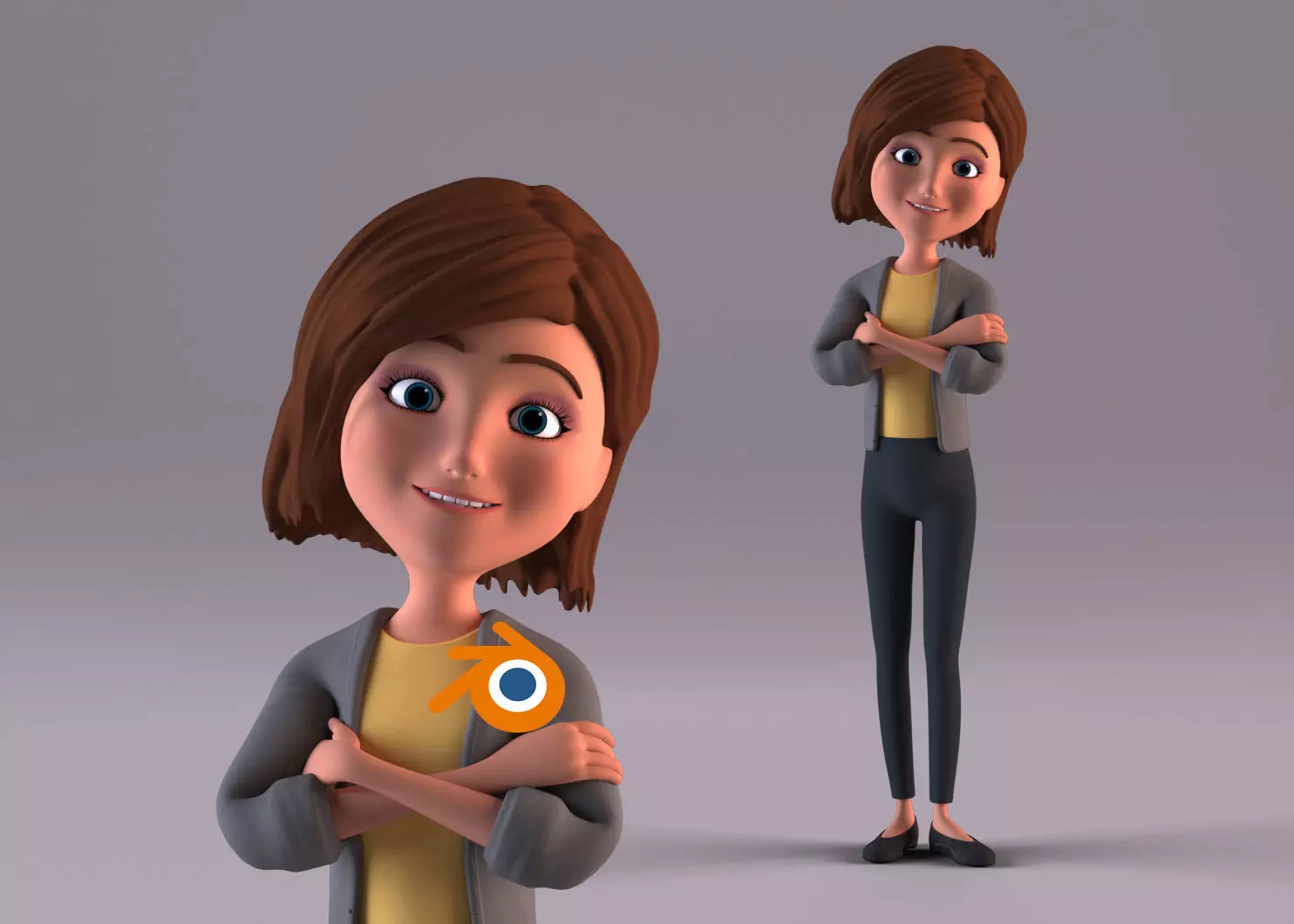 Cartoon Woman Rigged - Blender Low-poly 3D model_0