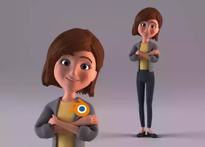 Cartoon Woman Rigged - Blender Low-poly 3D model