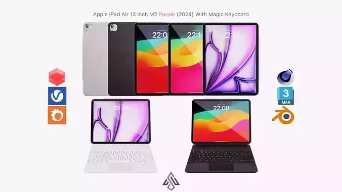 Apple iPad Air 13 inch Starlight M2 2024 With Magic Keyboard 3D