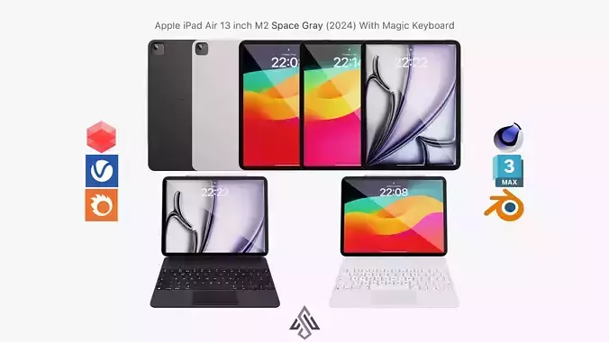 Apple iPad Air 13 inch Starlight M2 2024 With Magic Keyboard 3D