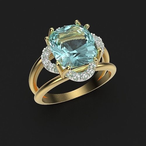 ring with blue stone 3D print model