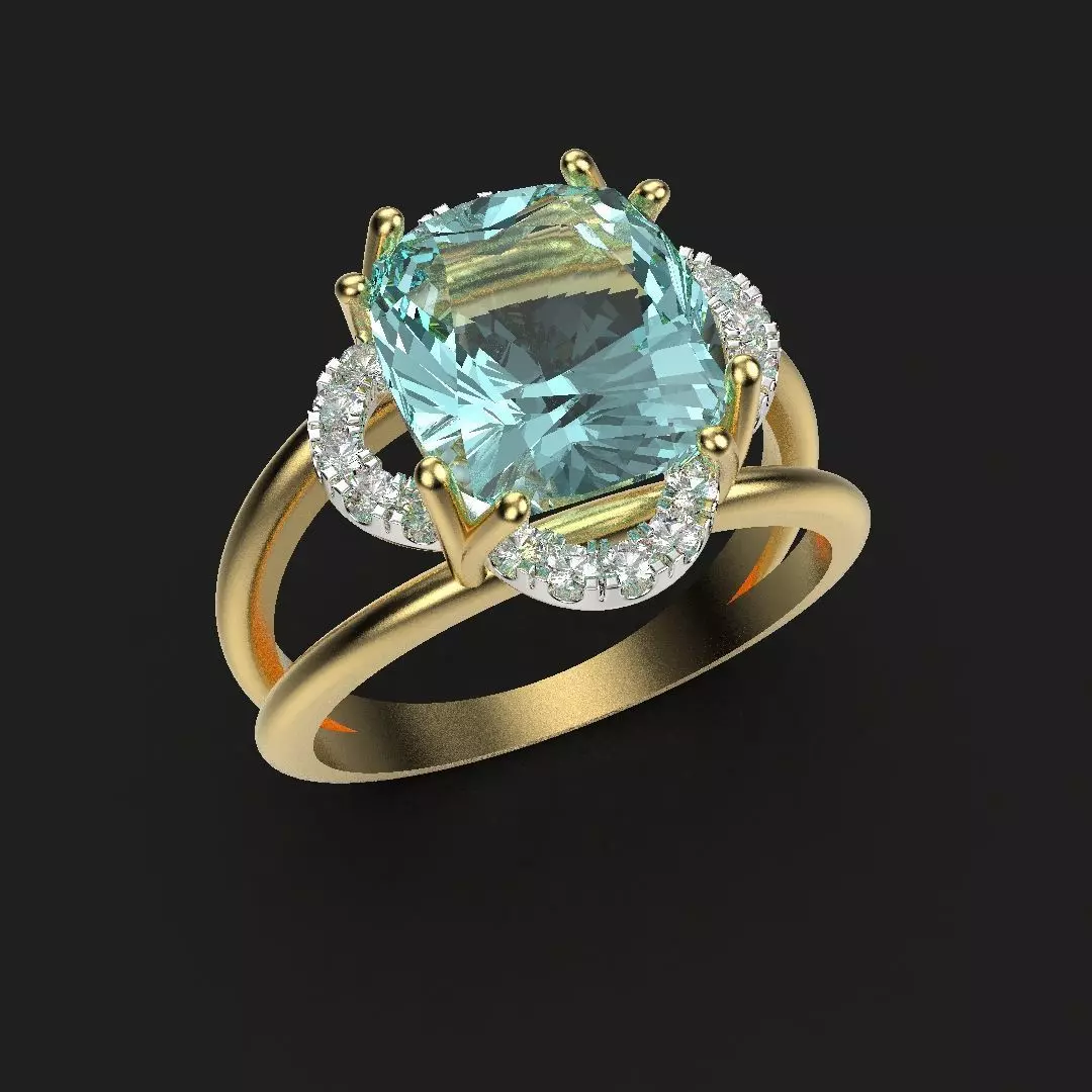 ring with blue stone 3D print model_0
