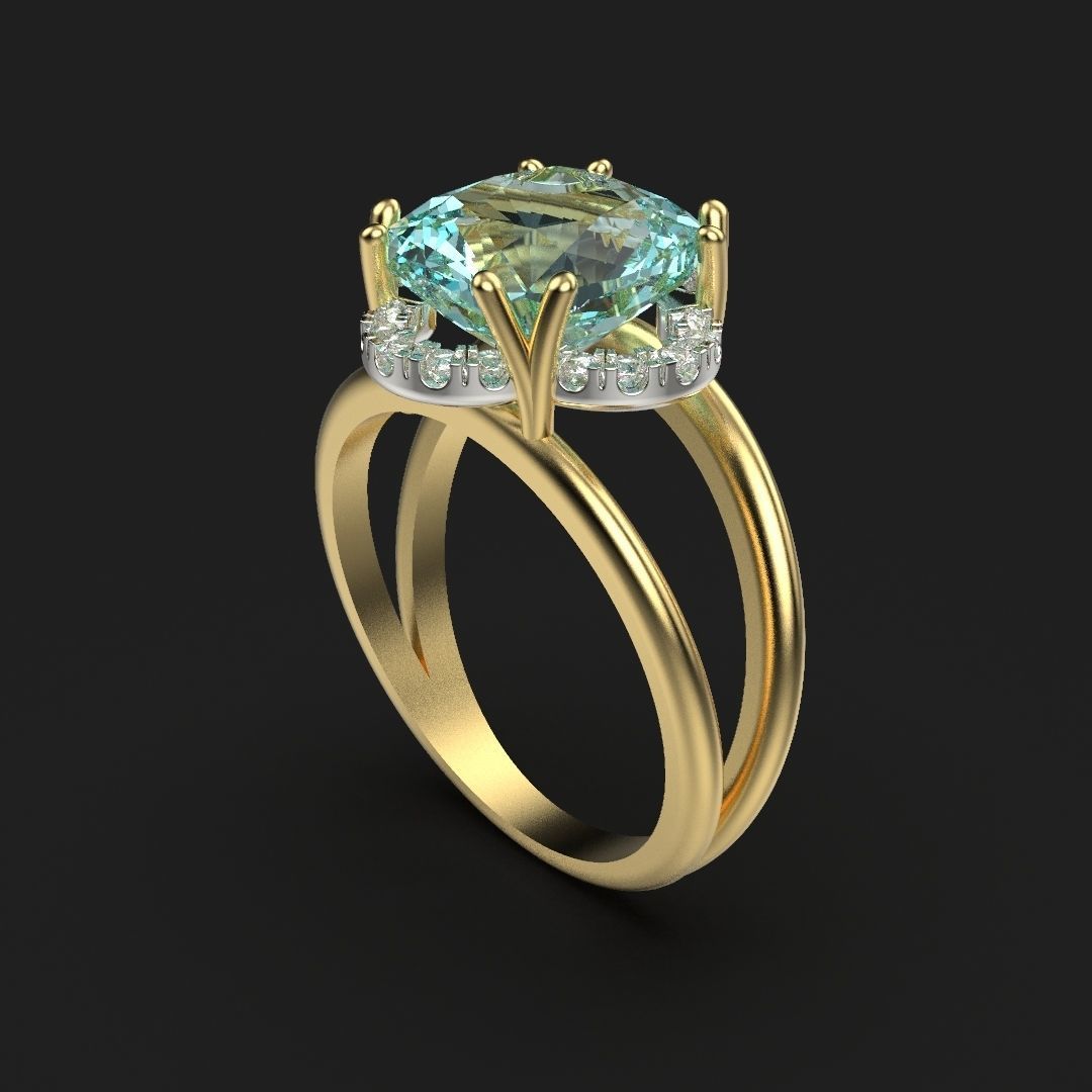 ring with blue stone 3D print model_2