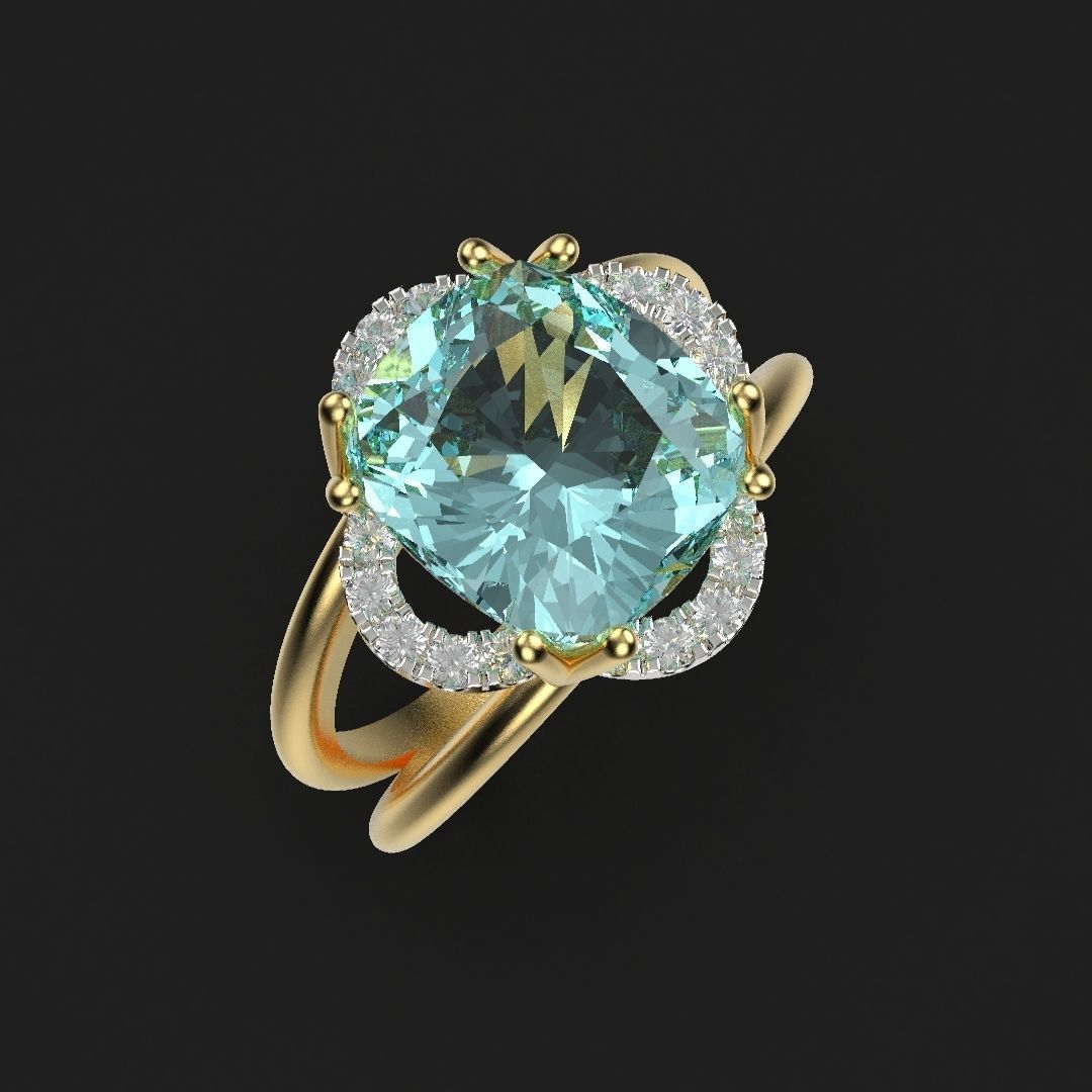 ring with blue stone 3D print model_1