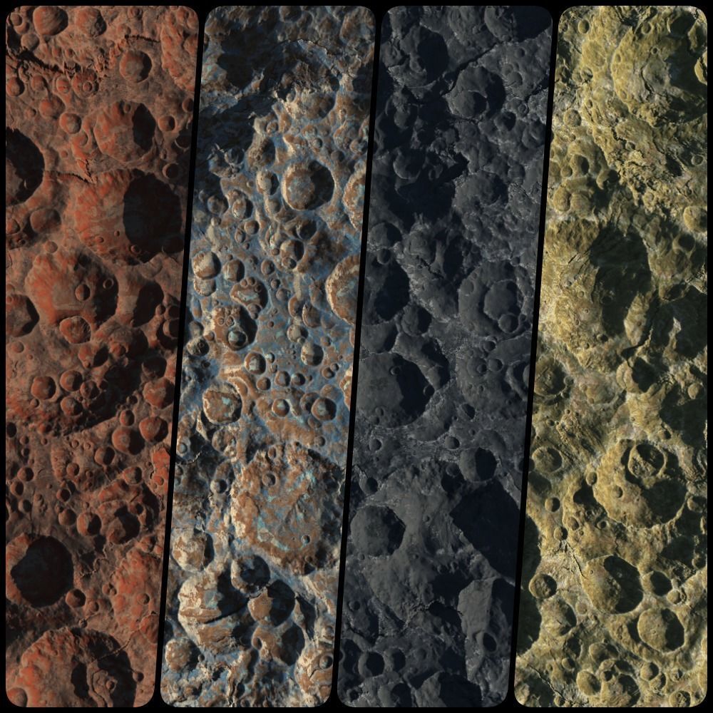 16k Seamless Craters Surface 4 SciFi Open World Variations Low-poly 3D model_2