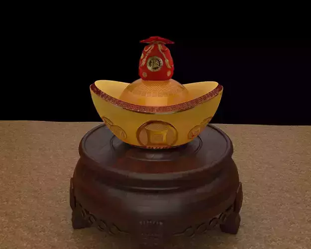 Chinese gold ingot piggy bank with money bag 