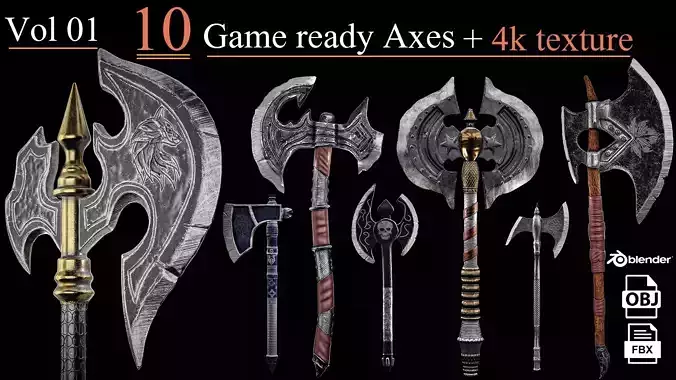 Game Ready Axe PBR Low Poly  01