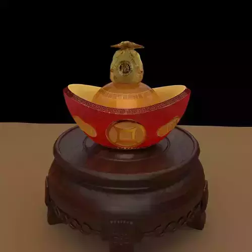 Chinese gold ingot piggy bank with money bag 