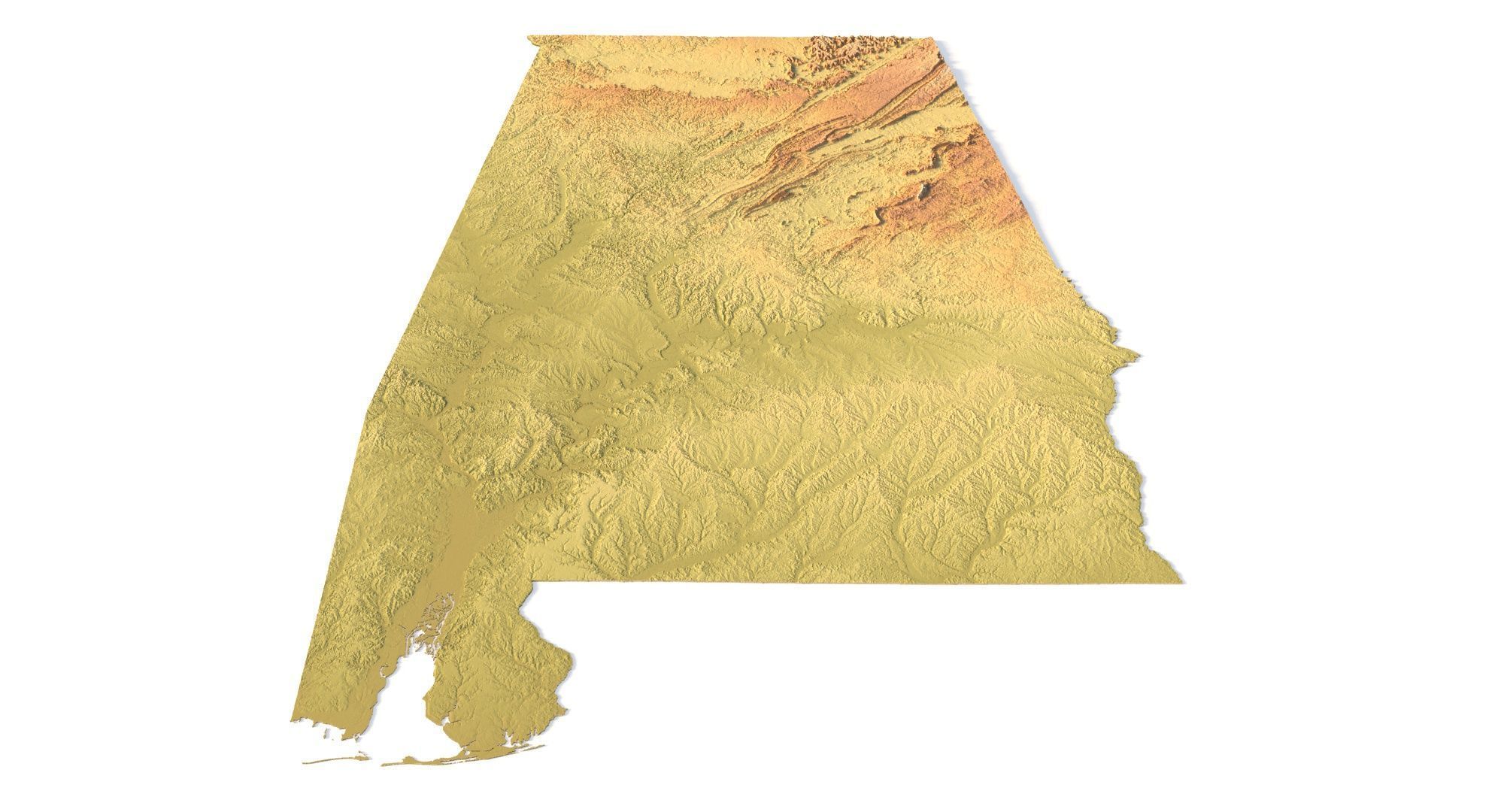 Alabama Topographic Map STL Model 3D print model_5
