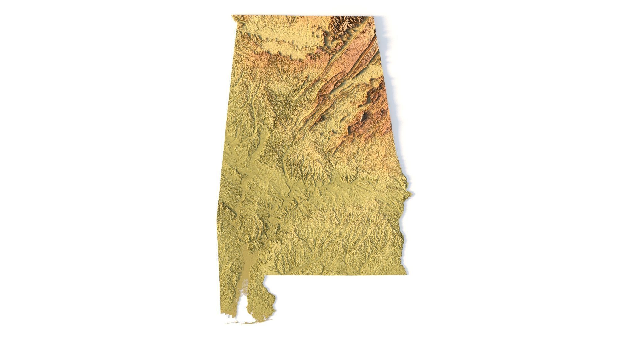 Alabama Topographic Map STL Model 3D print model_1