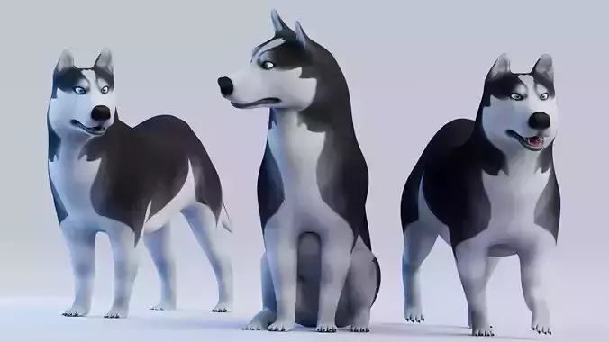 Low poly - Stylized dog - Siberian Husky Low-poly 3D model