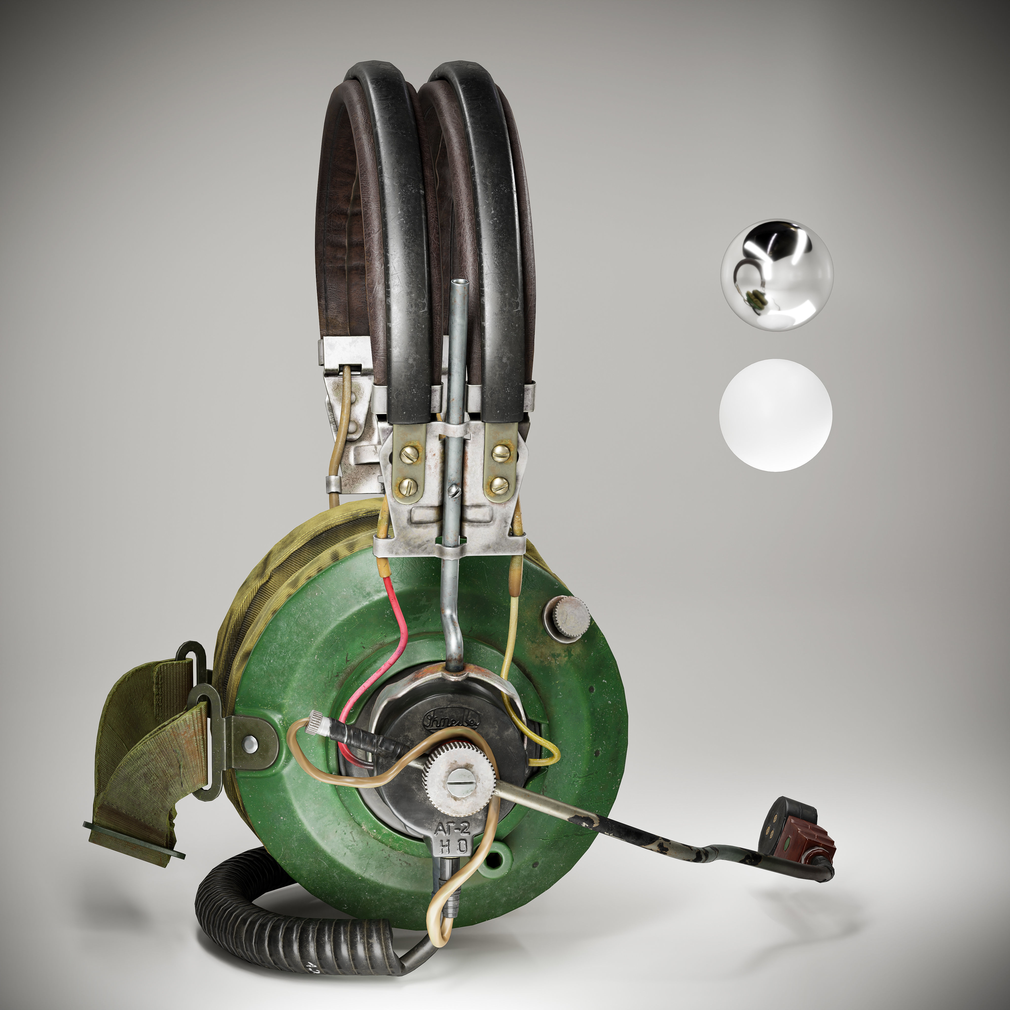 USSR headphones AG-2 Low-poly 3D model_1
