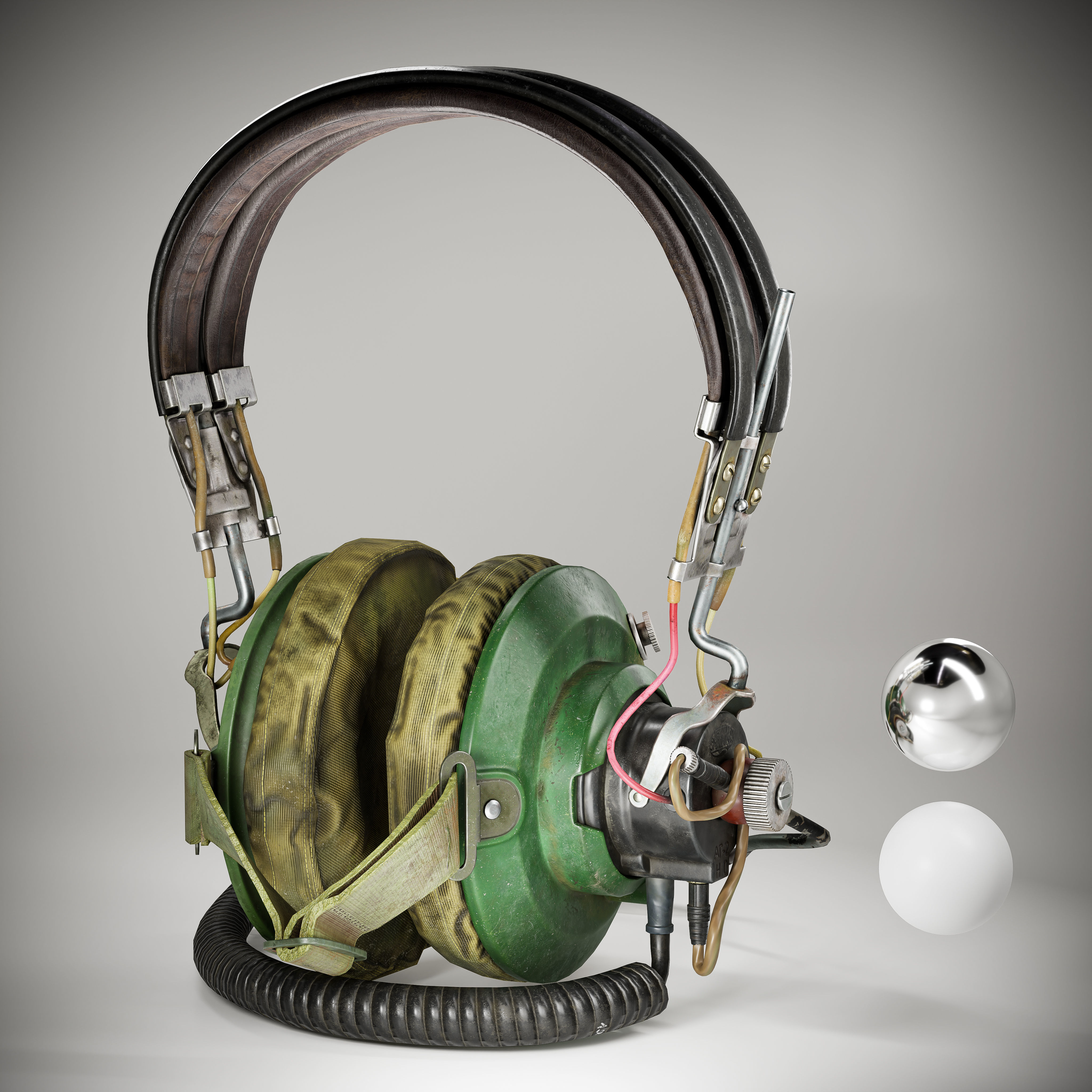 USSR headphones AG-2 Low-poly 3D model_2