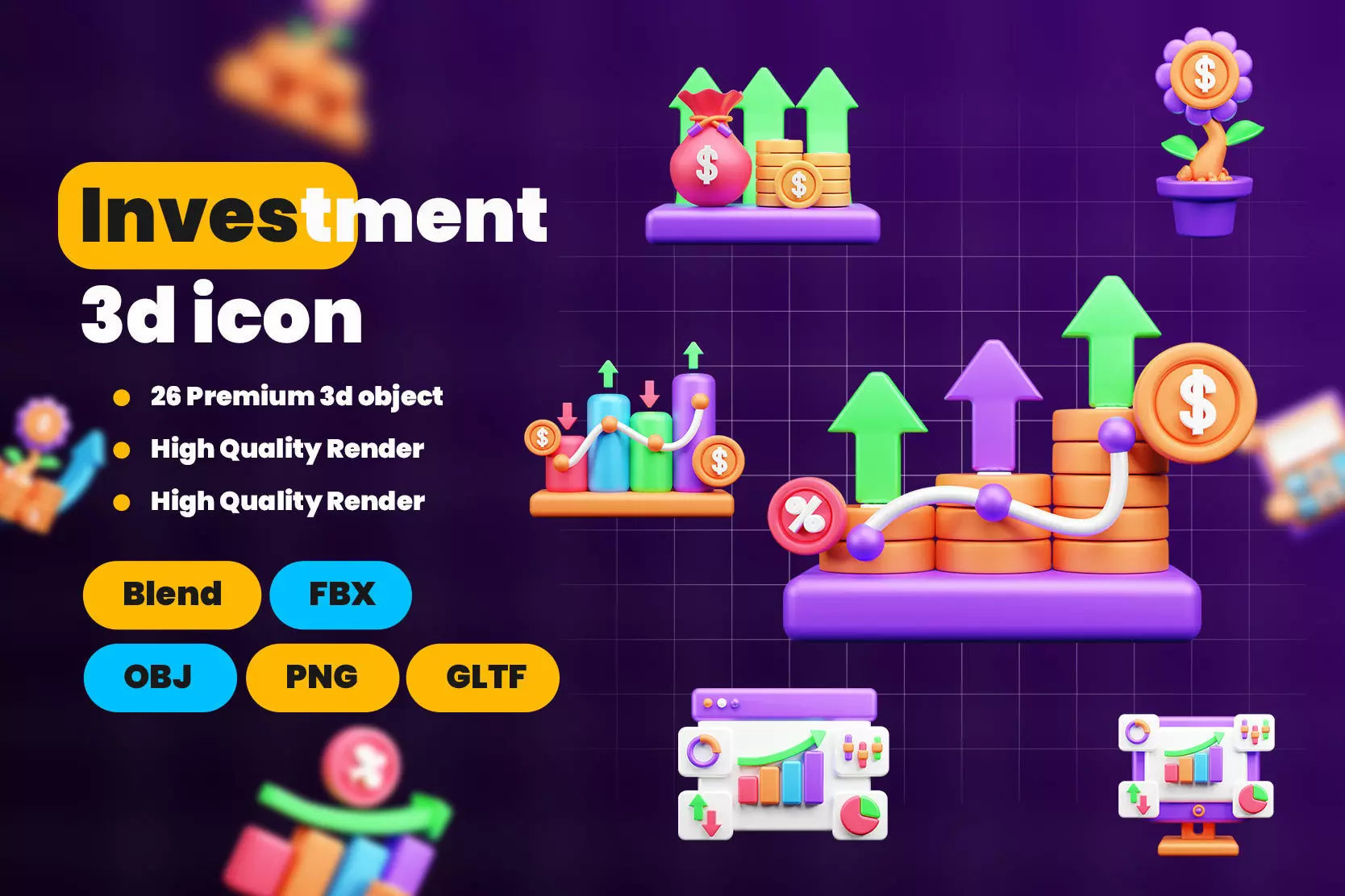 Investment 3d Illustration  Icon Pack 3D model_0