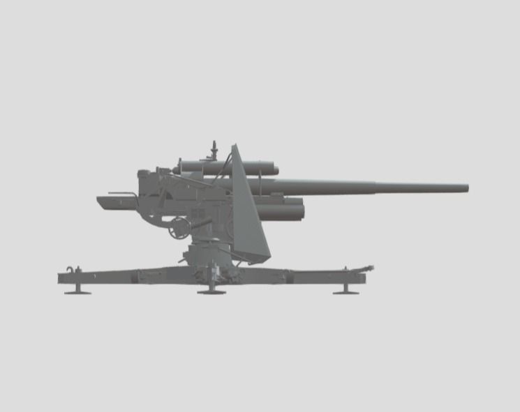 GERMAN 88 CM FLAK WITH SHIELD WW2 AA GUN 3D print model_12