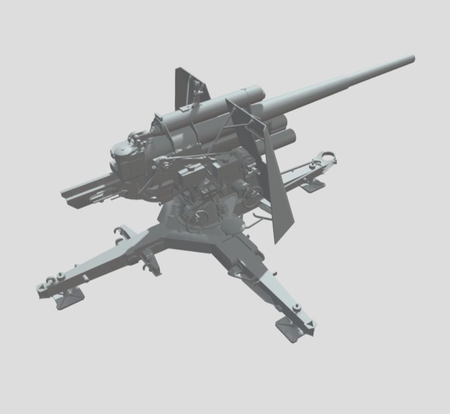 GERMAN 88 CM FLAK WITH SHIELD WW2 AA GUN 3D print model_8