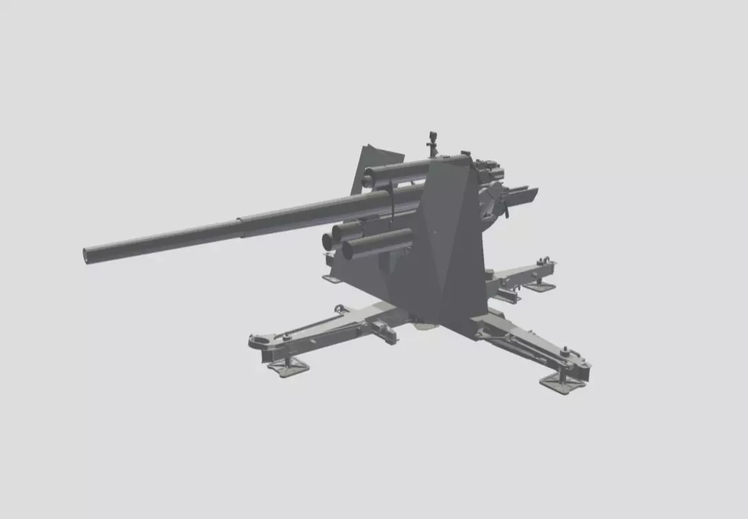 GERMAN 88 CM FLAK WITH SHIELD WW2 AA GUN 3D print model_16