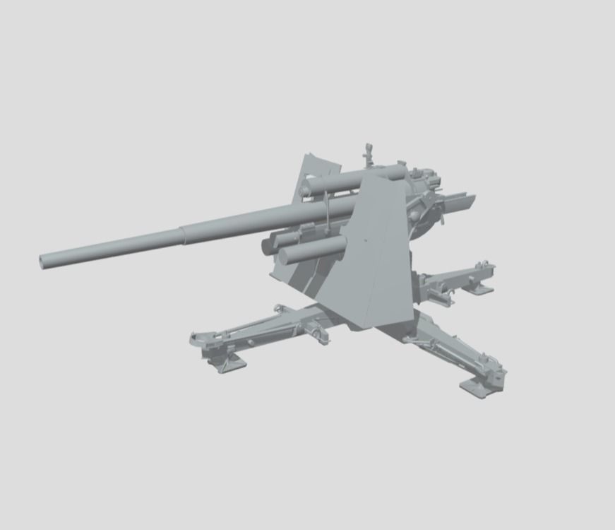 GERMAN 88 CM FLAK WITH SHIELD WW2 AA GUN 3D print model_6