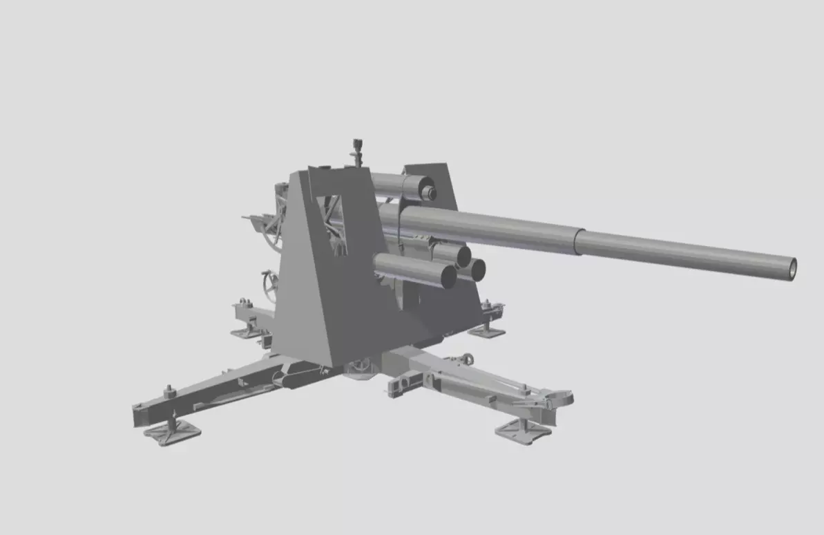 GERMAN 88 CM FLAK WITH SHIELD WW2 AA GUN 3D print model_14