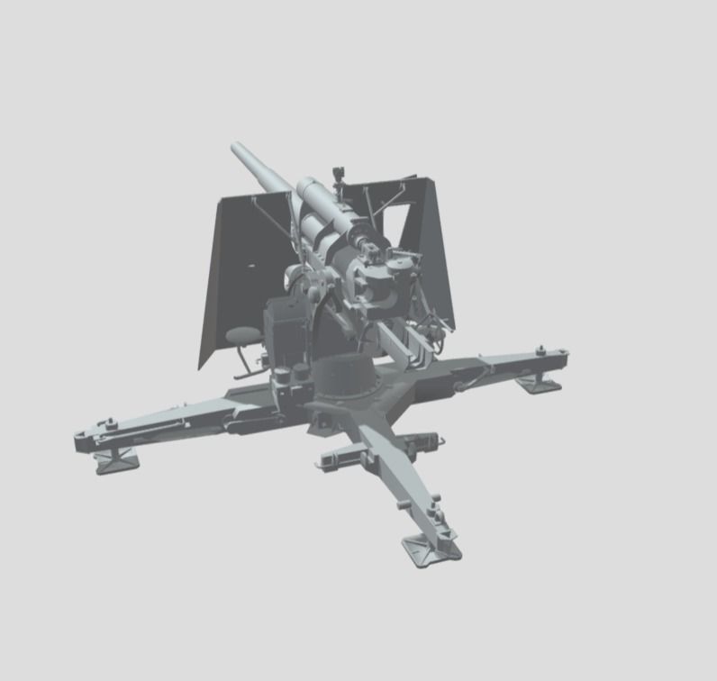GERMAN 88 CM FLAK WITH SHIELD WW2 AA GUN 3D print model_7