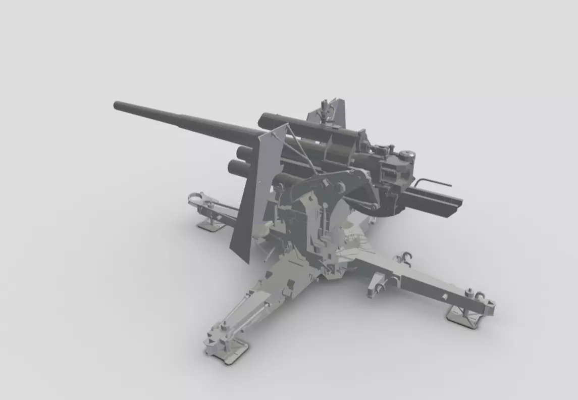 GERMAN 88 CM FLAK WITH SHIELD WW2 AA GUN 3D print model_3