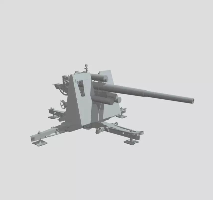 GERMAN 88 CM FLAK WITH SHIELD WW2 AA GUN 3D print model_5