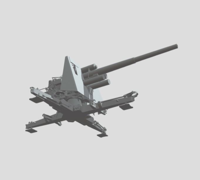 GERMAN 88 CM FLAK WITH SHIELD WW2 AA GUN 3D print model_10
