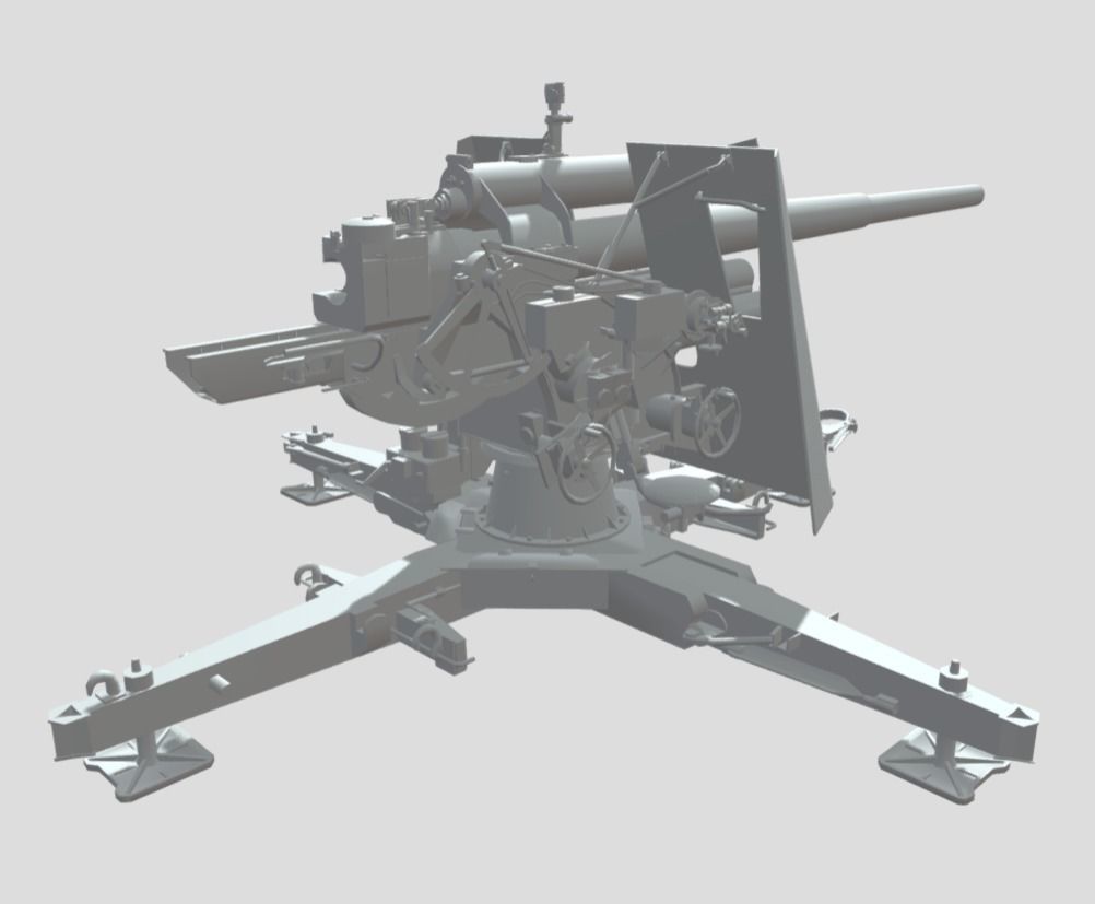 GERMAN 88 CM FLAK WITH SHIELD WW2 AA GUN 3D print model_13