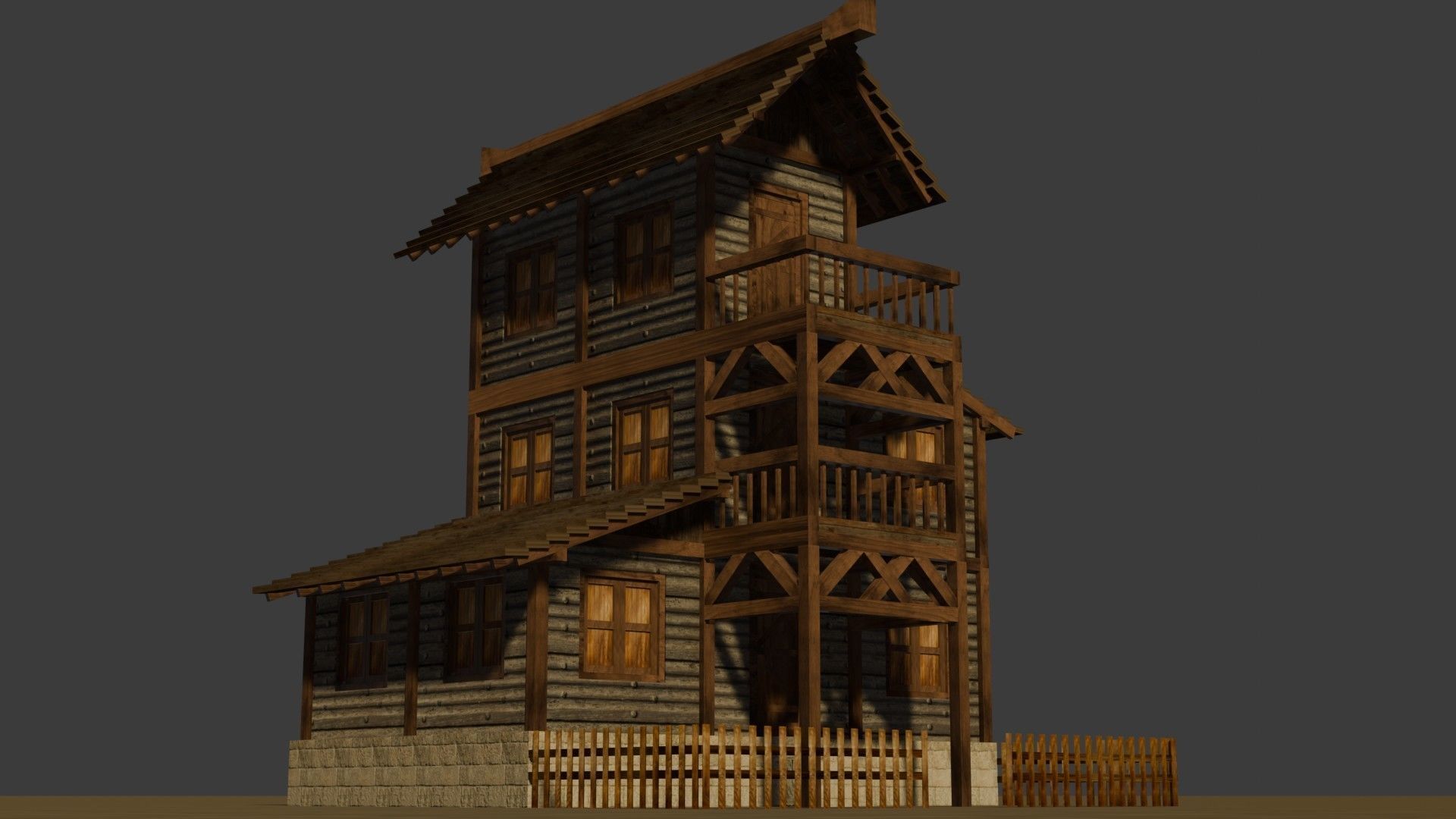 Medieval house eleven 9 Low-poly 3D model_11