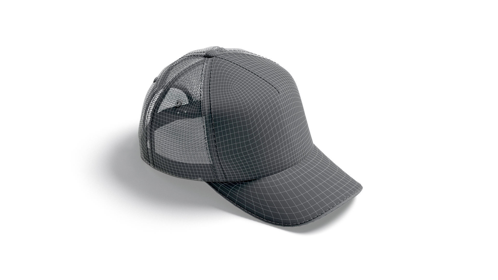 White Trucker Hat - sport mesh baseball cap 3D model_8