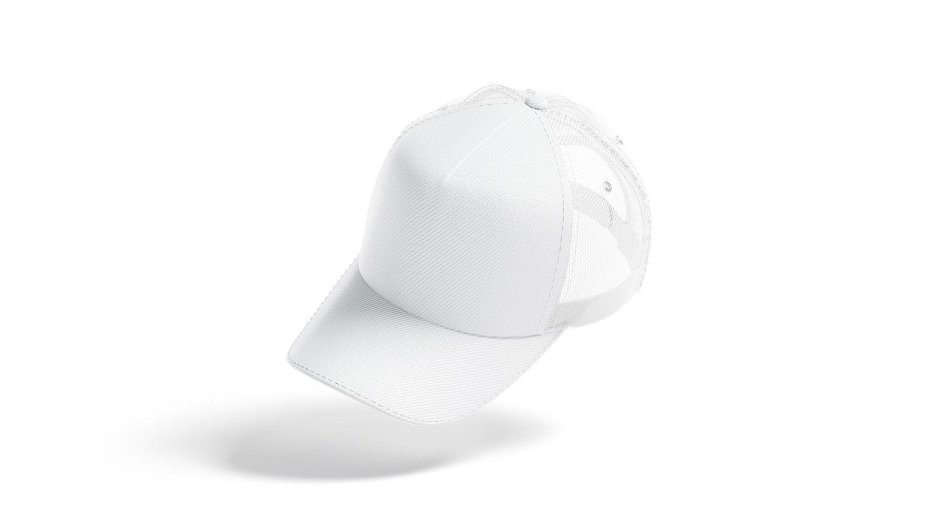 White Trucker Hat - sport mesh baseball cap 3D model_6