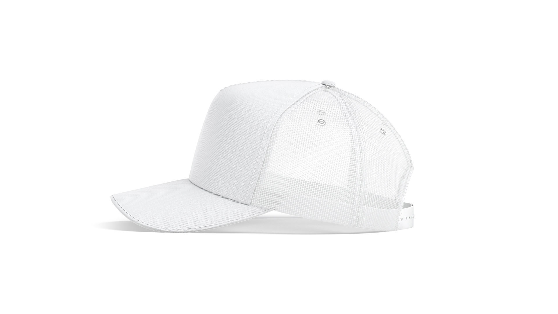 White Trucker Hat - sport mesh baseball cap 3D model_3