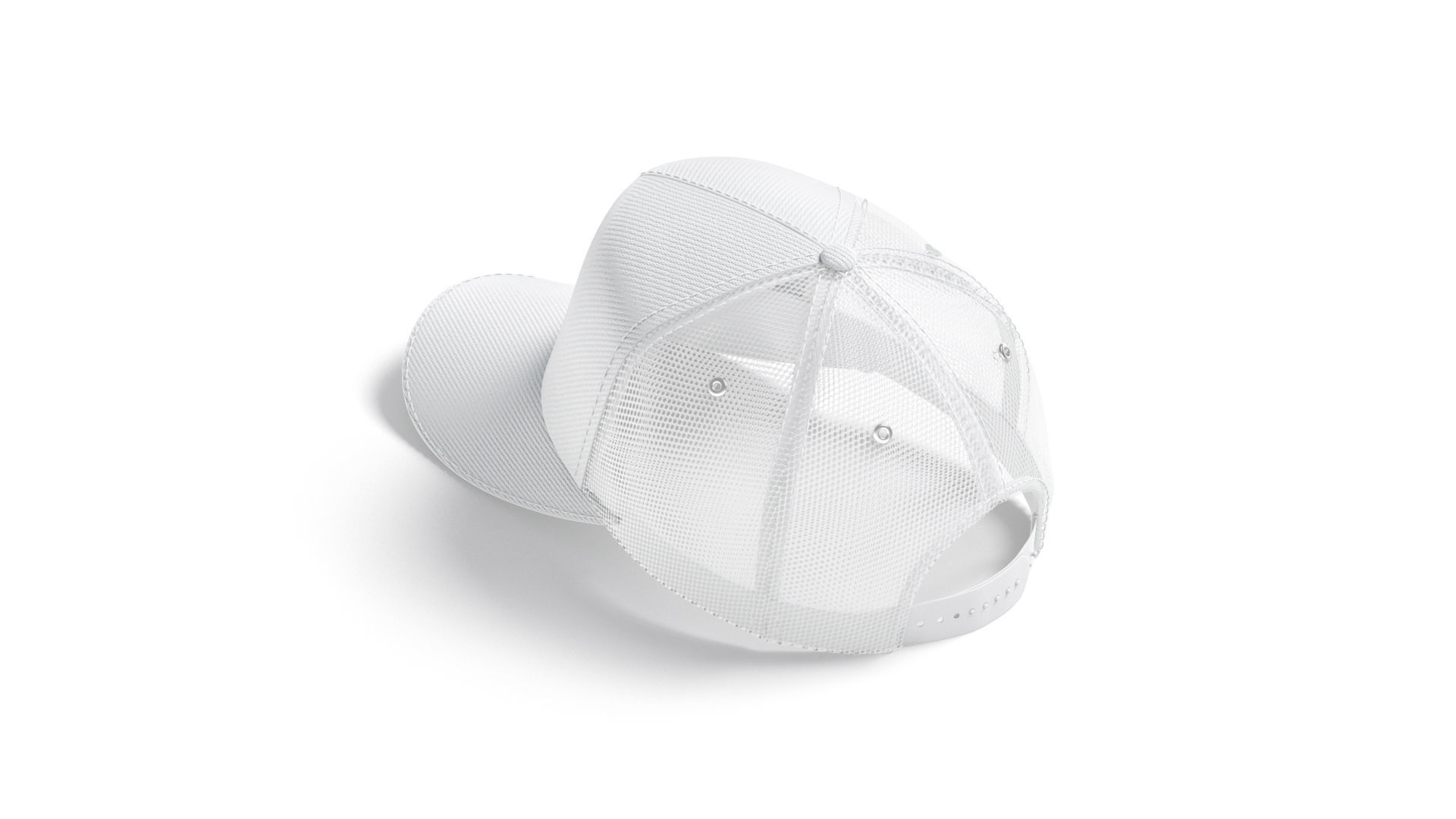 White Trucker Hat - sport mesh baseball cap 3D model_1