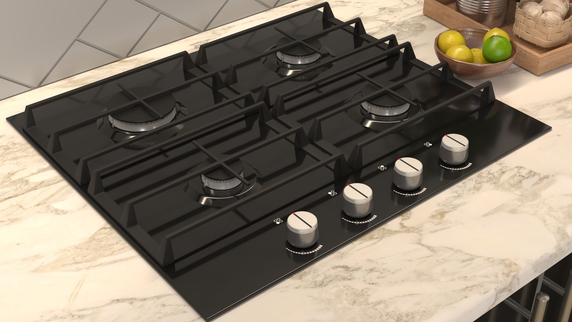 Minimal Modern Black stovetop 3D model_3
