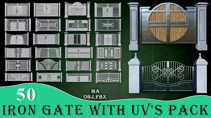 50 Iron Gate With UVs Pack  Low-poly 3D model
